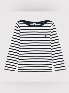 Petit Bateau Classic Breton White & Navy Striped Long-Sleeve Tee Unisex - Sz 10